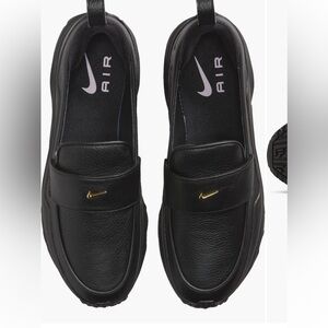 Nike Air Max Phenomena Serena Black Leather Slip-On Loafers with Gold Swoosh